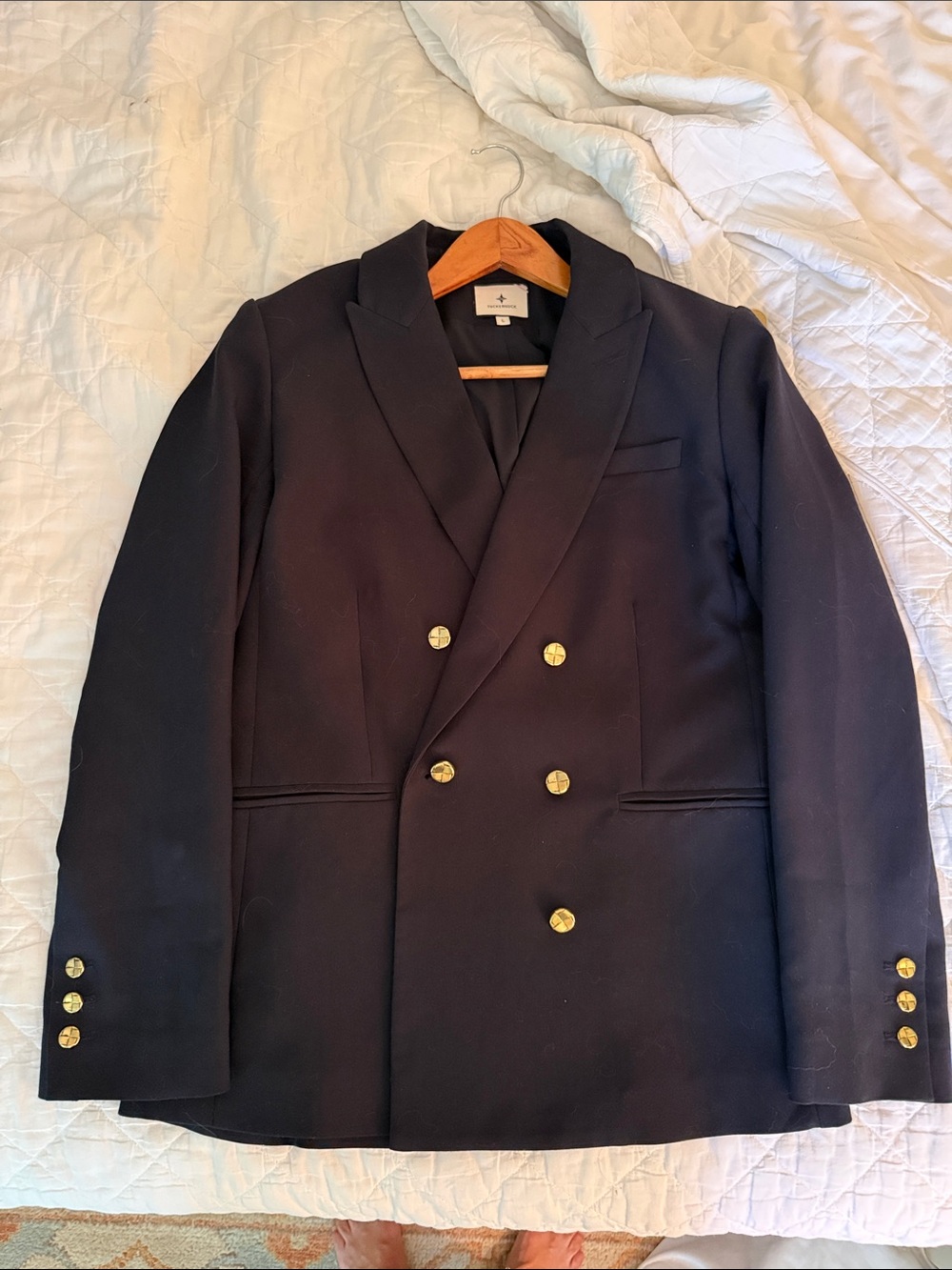 Tuckernuck Diana Double-Breasted Navy Blazer with Gold Buttons - women’s Jacket